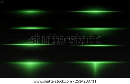 Laser lines of light. Horizontal neon light. Neon green horizontal speed lines. Glowing stripes. Laser beams. light lines of movement and speed in neon color.Beautiful flash of light and sparks.