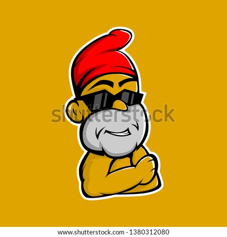 yellow dwarf mascot wearing a red hat and black sunglasses