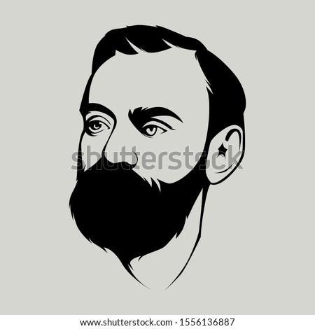 bearded man line art. alfred nobel bearded man