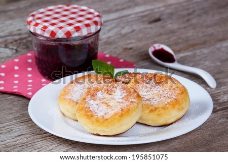 Homemade cheese pancakes on a plate