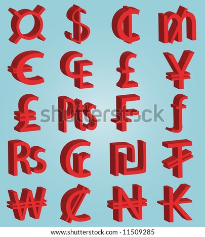 Red currency symbols on blue background