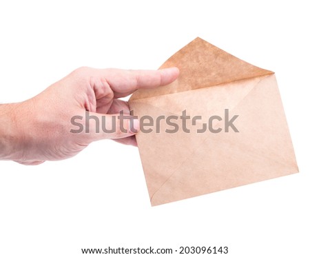hand holding envelopes with letters on the white background isolated
