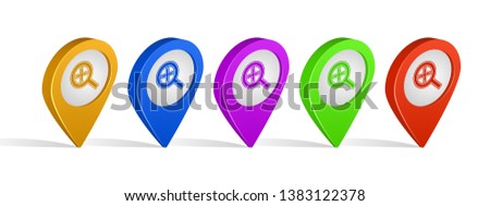 Multi color 3d pins of zoom in alt sign icon