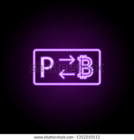 bitcoin to paypal icon. Elements of Bitcoin Blockchain in neon style icons. Simple icon for websites, web design, mobile app, info graphics