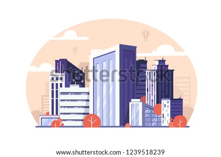 Urban modern megapolis with skyscraper and tree. Concept residential and business district for people. Vector illustration. Stock foto © 