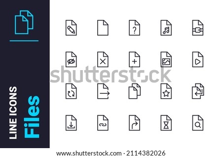 Computer files for further work icons set vector illustration. Documents with various content line icon. Docs format, editable concept