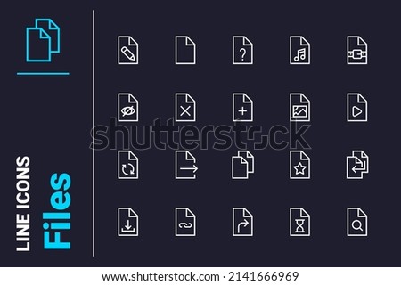 Computer files for further work icons set vector illustration. Documents with various content line icon. Docs format, editable concept