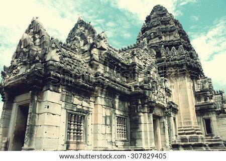 phimai ancient stone castle in thailand, Vintage Style.