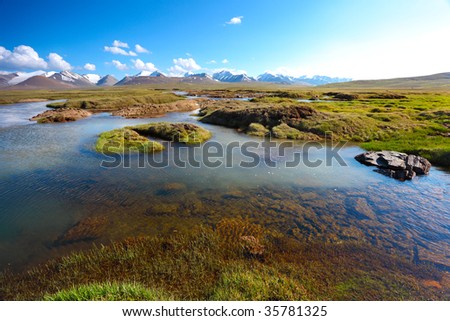 Beautiful mountain landscape with water floods