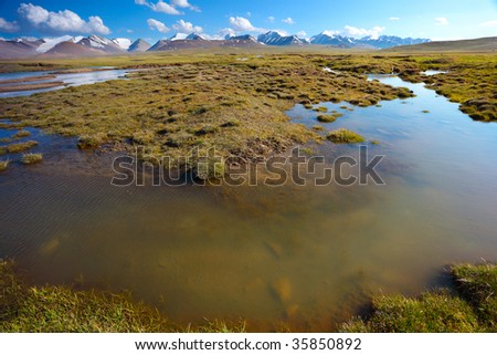 Beautiful mountain landscape with water floods