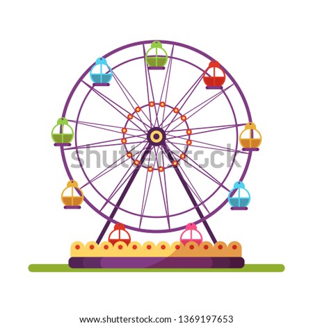 Ferris wheel spinning flat illustration. Amusement park cartoon drawing. Retro, vintage attraction isolated design element. Funfair, carnival, festival. Leisure activities for children clipart