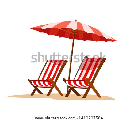 Similar – Image, Stock Photo Umbrellas and empty deckchairs collected on the beach shore in summer.