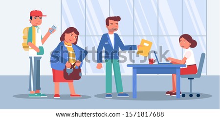 Cartoon people customers queue waiting in office for service