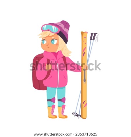 Similar – Image, Stock Photo happy child girl skiing in winter snowy forest