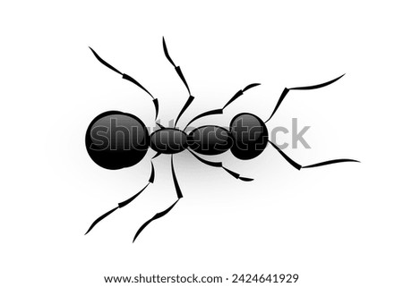 Black ant vector illustration. 3D realistic isolated top view of soldier or worker ant, small bug with antennas and legs for walking, emmet for pest control design, home disinfection from insects