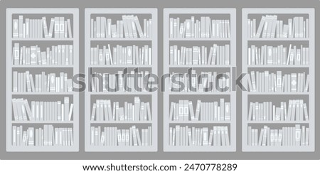 Library bookcases background. Interior of bookshop with bookshelves. Reading room in school, university, college. Modern cartoon vector illustration.