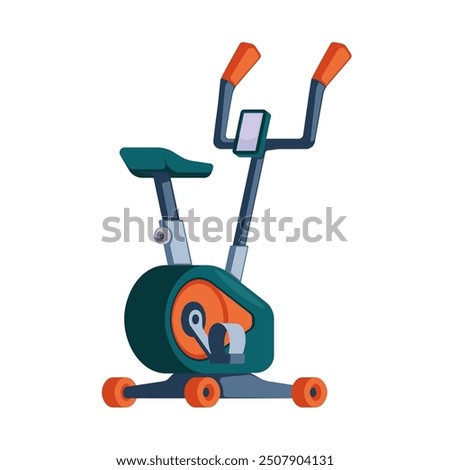 Gym bike icon. Bicycle for cycle exercises. Fitness center, sport club, gym equipment. Home workout, indoor cycling attribute. Healthy active lifestyle. Flat vector illustration isolated on white.