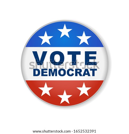 Democrat USA election 2020 design. 2020 United States of America presidential election button design. Patriotic stars and stripes theme.