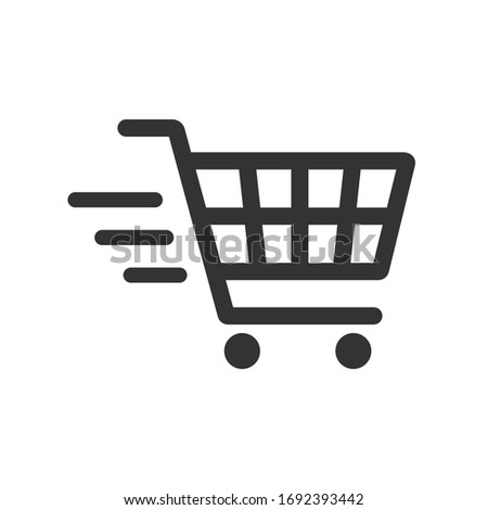 Shopping cart vector icon, fast delivery concept flat design. Isolated on white background.