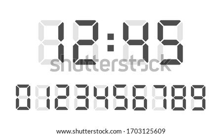 Digital clock number set. Led digit set. Electronic figures. Vector illustration.