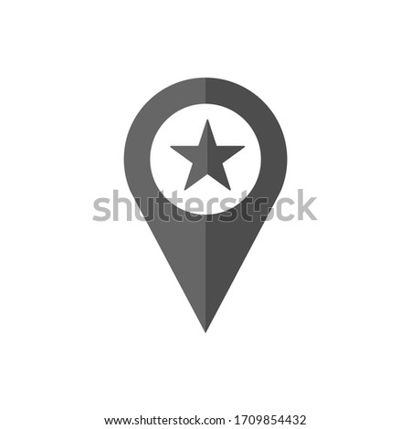 Vector map geo point with star icon.  Map pin filled flat sign for mobile concept and web design.  