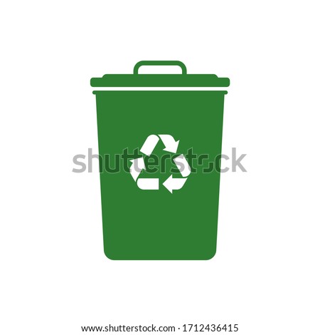 Vector green recycling bin with recycle logo isolated on white background. 