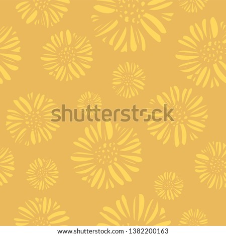 Tonal daisy abstract seamless pattern in yellow and gold. Great floral background for packaging, stationery, invitations and cards.  