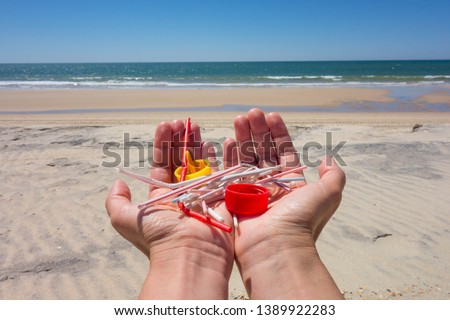 Similar – Foto Bild Am Strand gesammelte Plastikpfropfen.