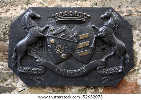 Ancient metal plaque at the stables of Earl Vorontsov, lived in the nineteenth century. Inscription on the plate is \