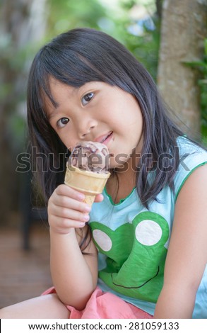 cute asian girl like to eat ice cream