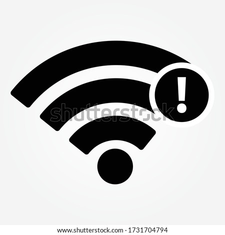 network warning icon, WiFi error, wrong, incorrect, disconnect, bad antenna, not available, no signal stop symbol with network, connect, internet WiFi, WLAN, black icon on white background.