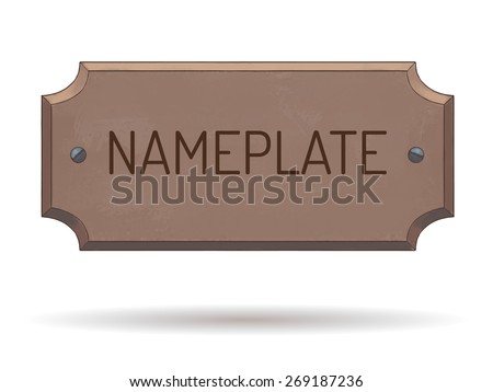 Wooden name plate with bolts. Text template. Vector watercolor illustration. Hand drawn