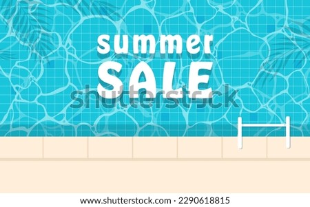 Swimming pool background. Vector illustration of quiet clear blue ripples water, water glare with waves, underwater view texture with text. Summer vacation background for wallpaper, web, poster.