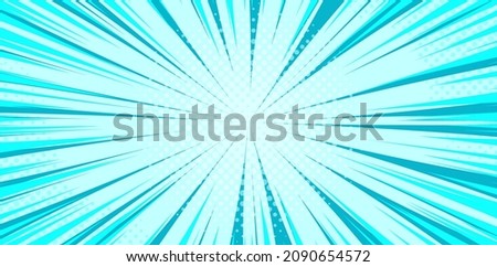 Blue Manga anime action frame lines. Pop art retro background with exploding rays of lightning comic style, vector illustration. Abstract explosive template with speed lines on transparent background Stock foto © 