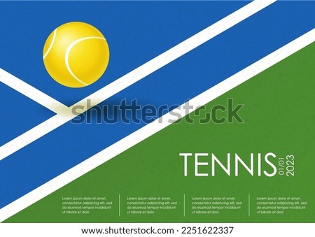 Tennis championship or tournament poster. Horizontal template for sport competition, tennis championship. Grass court and ball. Ball on the Line. Sports equipment. Modern illustration for card, cover