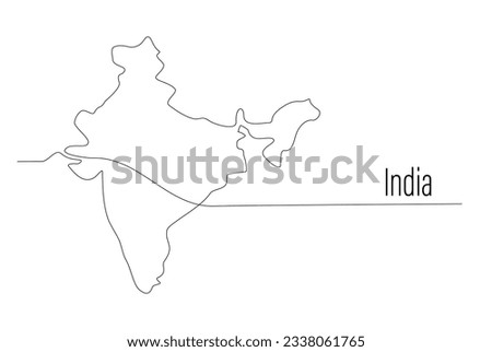 India map single continuous line drawing. Country one line contour map, shape of country. Asian country drawing background. Asia, Eurasia continent. Map silhouette of India. Drawing editable stroke