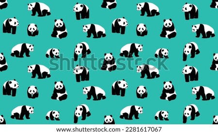 Vector pattern: panda seamless pattern on panda background with different poses. isolated on set of colorful cute big panda bears in different poses. Flat vector illustration design.