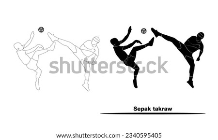 vector silhouette set of male Sepak Takraw player. Players takraw and football sports logo design vector icon illustration.