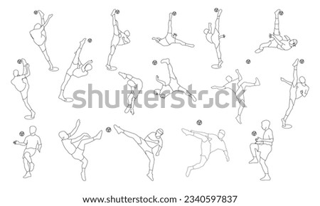 Vector. Set of line drawings of male sepak takraw players. sepak takraw player and football sport logo design icon vector illustration People playing traditional Asian sport Sepak Takraw.
