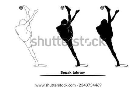 vector silhouette set of male Sepak Takraw player. Players takraw and football sports logo design vector icon illustration.