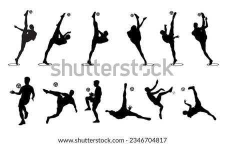 Vector set of silhouettes of male sepak takraw players. sepak takraw player and football sport logo design icon vector illustration People playing traditional Asian sport Sepak Takraw.