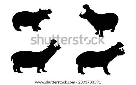 Hippo silhouette,  Family Hippo flat set for web design. Hippo Vector illustration, wild creature white background vector illustration collection. African animals, zoo and wildlife concept