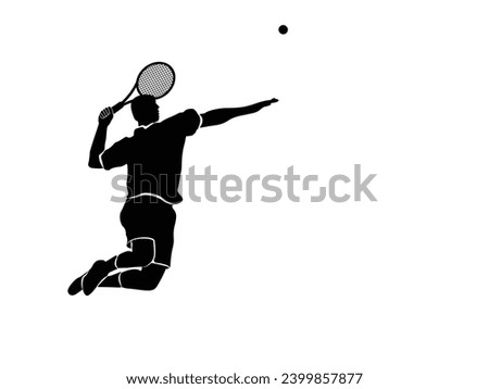 A tennis player man silhouette sports person design element. The athlete playing tennis with racket and ball. Drawing art illustration of male tennis player. Tenis player vector.