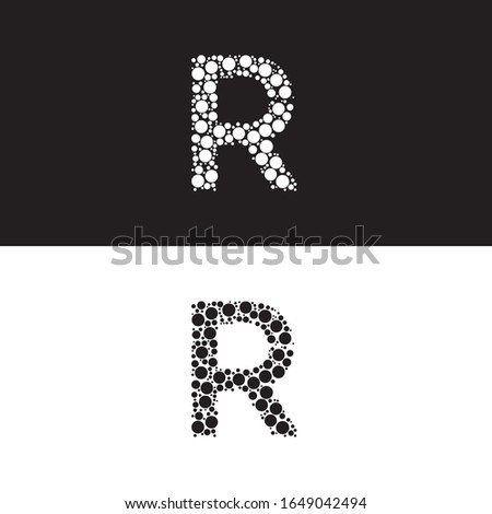 R Type Initial. Logo, Icon, Symbol, Sign. Fill Circle Dots Shape. Black, White Design Graphic Vector EPS10