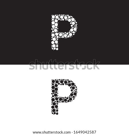 P Type Initial. Logo, Icon, Symbol, Sign. Fill Circle Dots Shape. Black, White Design Graphic Vector EPS10