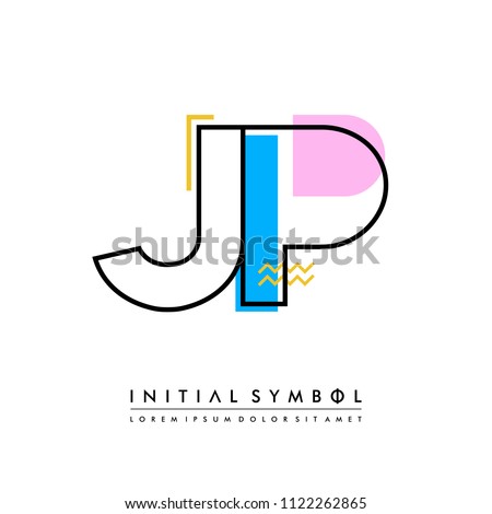J P Memphis letter style, initial logo template vector full color.