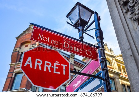 Similar – Image, Stock Photo Street sign Rue Notre Dame