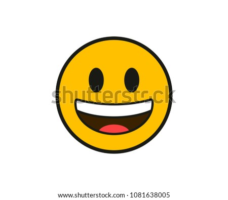 Smiling face with the upper white teeth in flat style on white background