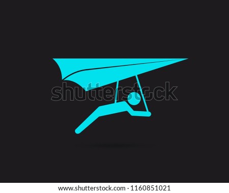 Hang gliding icon, hang glider vector web icon isolated on black background, EPS 10, top view