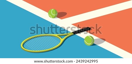 stands on tennis court with tennis racket and tennis ball